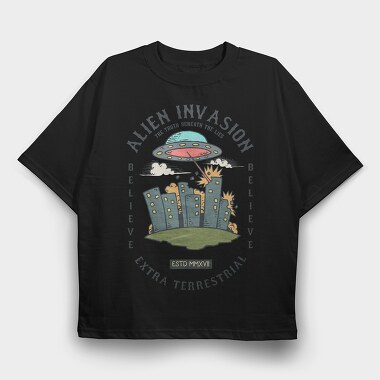 Alien Attack, Tricou Oversize Barbati (Unisex)