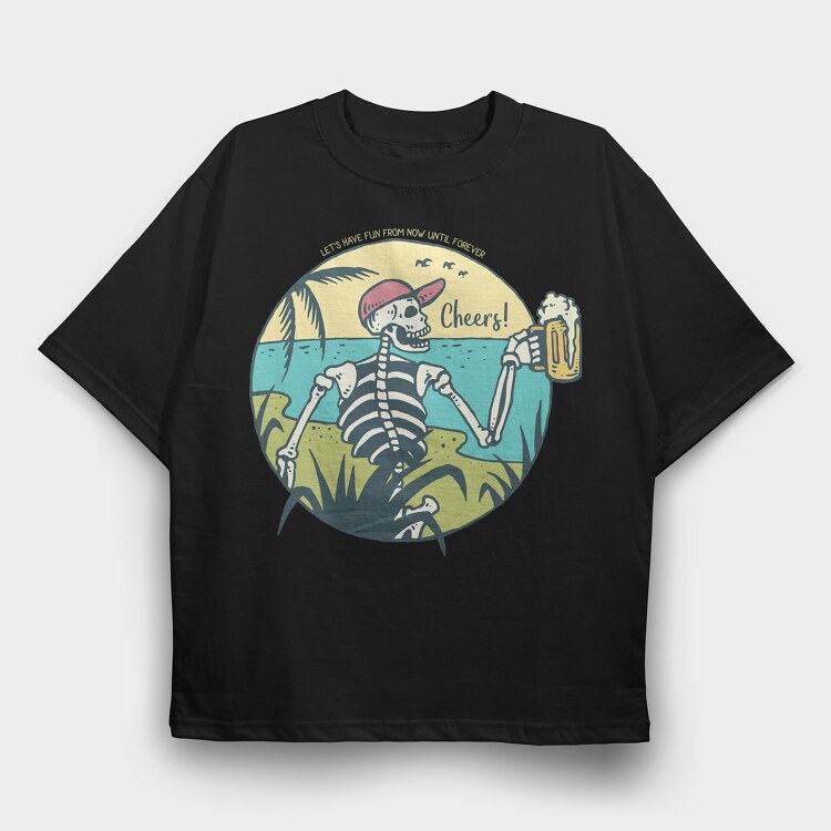 Cheers Skull, Tricou Oversize Barbati (Unisex)