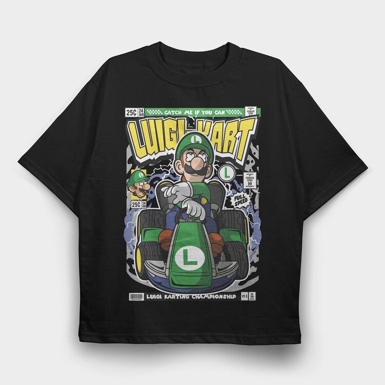 Luigi Karting, Tricou Oversize Barbati (Unisex)