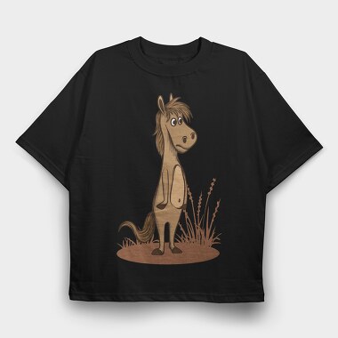 Horse Cartoon, Tricou Oversize Barbati (Unisex)