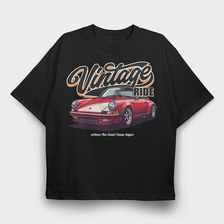 Vintage Ride Porsche, Tricou Oversize Barbati (Unisex)