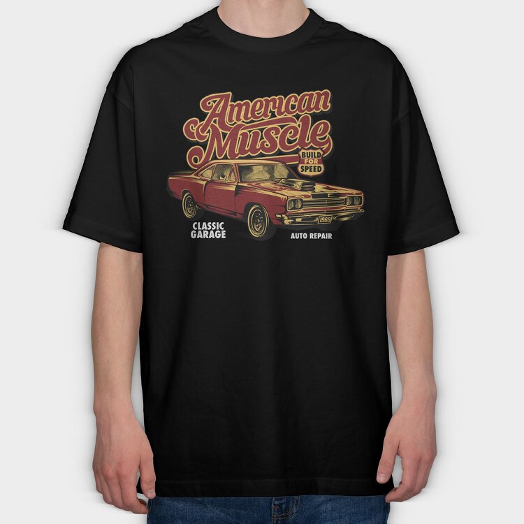 American Muscle Old Car, Tricou Oversize Barbati (Unisex)
