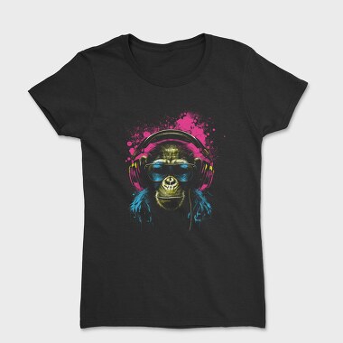 Monkey Headphones Portrait, Tricou Femei