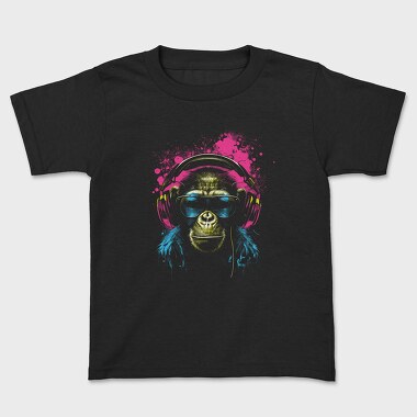 Monkey Headphones Portrait, Tricou Copii