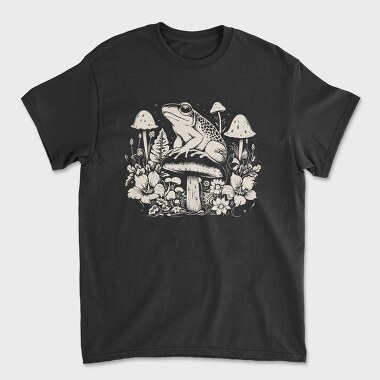 Monochrome Frog on Mushroom, Tricou Barbati (Unisex)