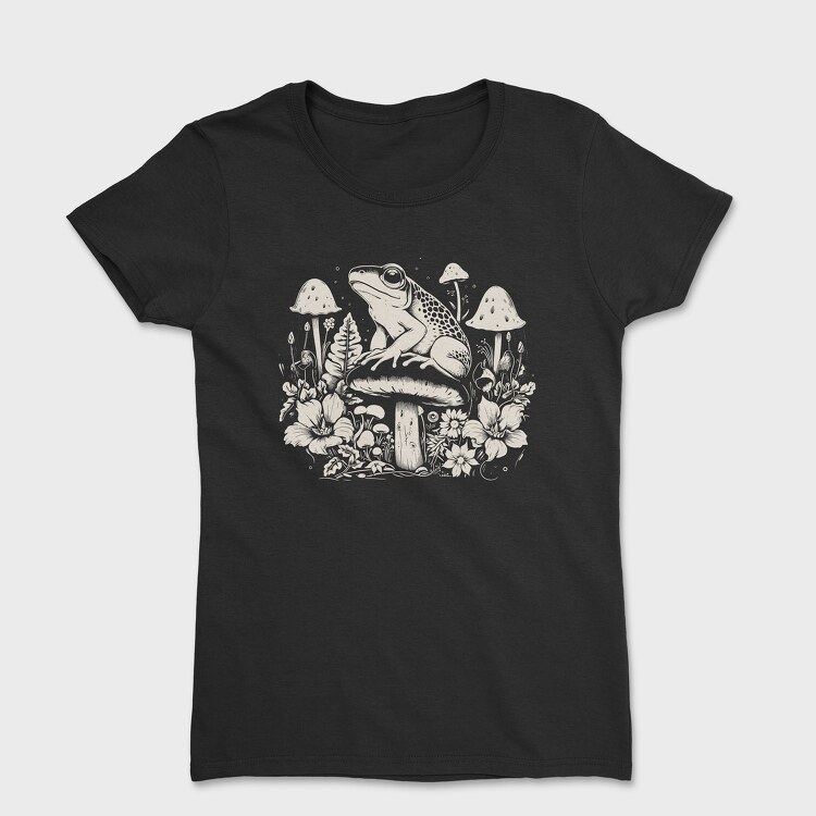 Monochrome Frog on Mushroom, Tricou Femei