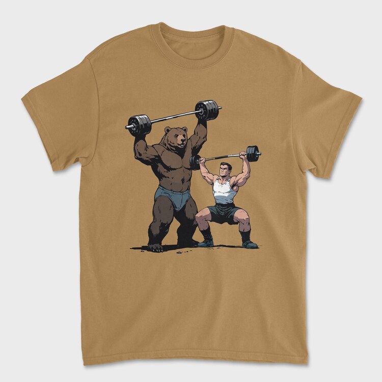 Bear and Man Lifting Weights, Tricou Barbati (Unisex)