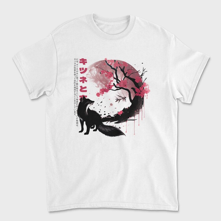 Fox and Sakura Tree, Tricou Barbati (Unisex)