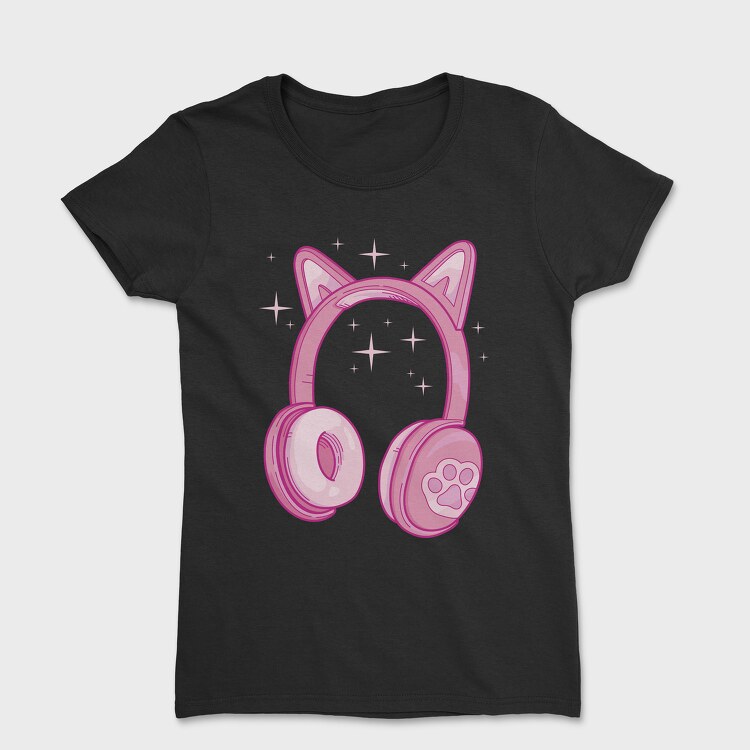 Kawaii Pink Headphones, Tricou Femei