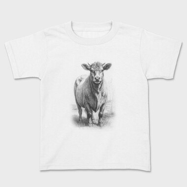 Cow Hand Drawn Style Braunvieh, Tricou Copii