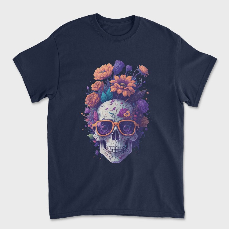 Skull Flowers Glasses, Tricou Barbati (Unisex)