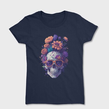 Skull Flowers Glasses, Tricou Femei