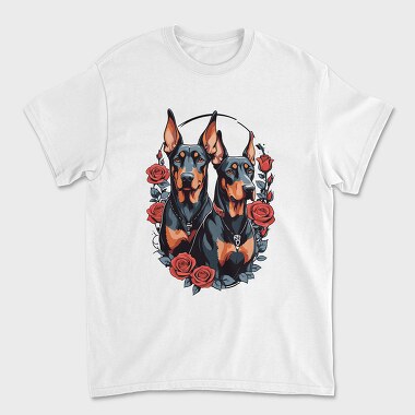 Doberman and Roses, Tricou Barbati (Unisex)