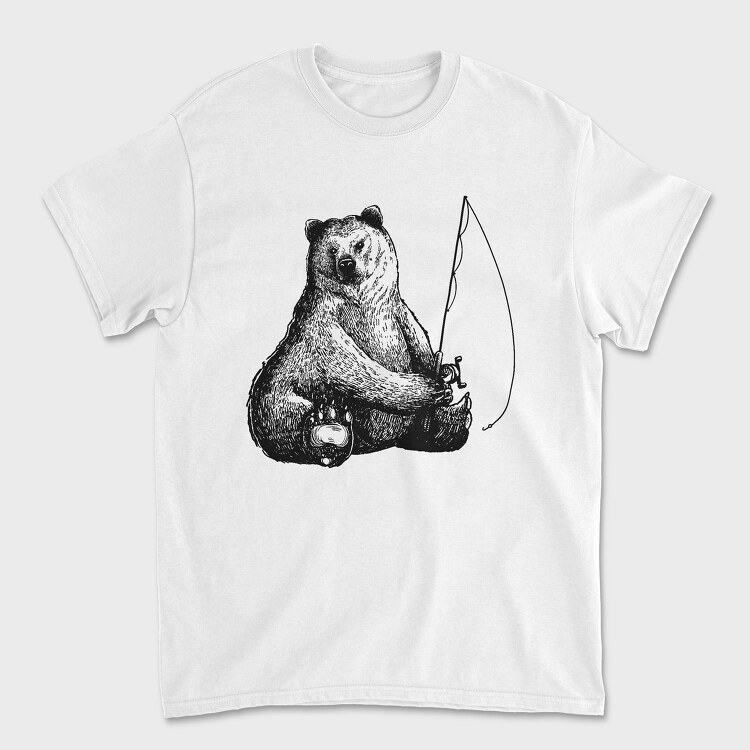 Hand Drawn Bear Fishing, Tricou Barbati (Unisex)