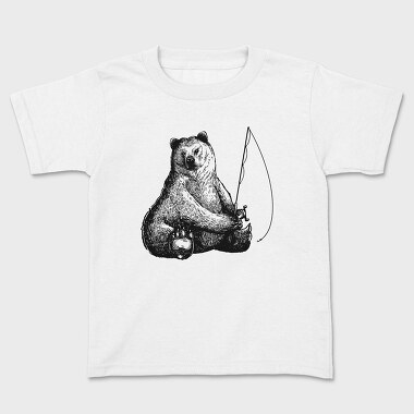 Hand Drawn Bear Fishing, Tricou Copii