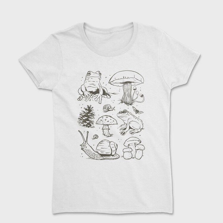 Handrawn Frogs Mushrooms, Tricou Femei