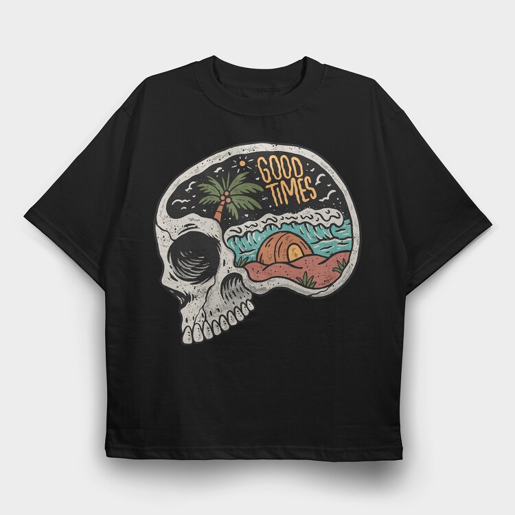 Skull Beach 2, Tricou Oversize Barbati (Unisex)