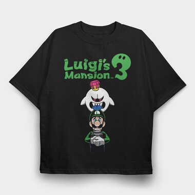 Luigi Boo Black Background, Tricou Oversize Barbati (Unisex)