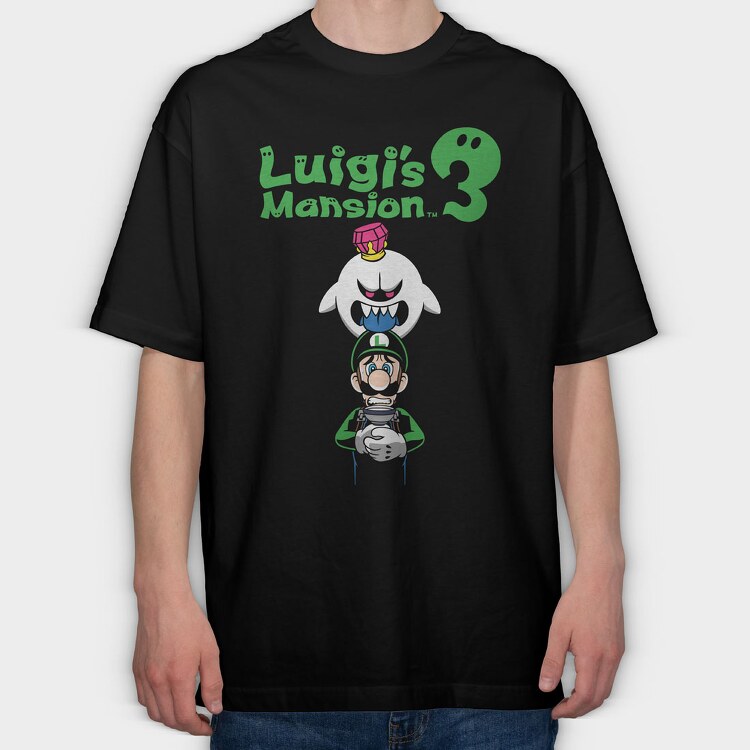 Luigi Boo Black Background, Tricou Oversize Barbati (Unisex)