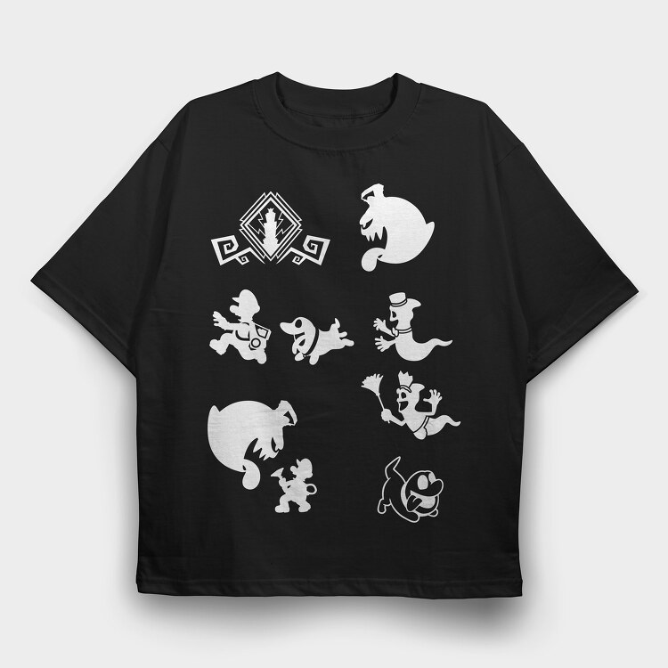 Luigis Mansion Stencil Silhouette, Tricou Oversize Barbati (Unisex)