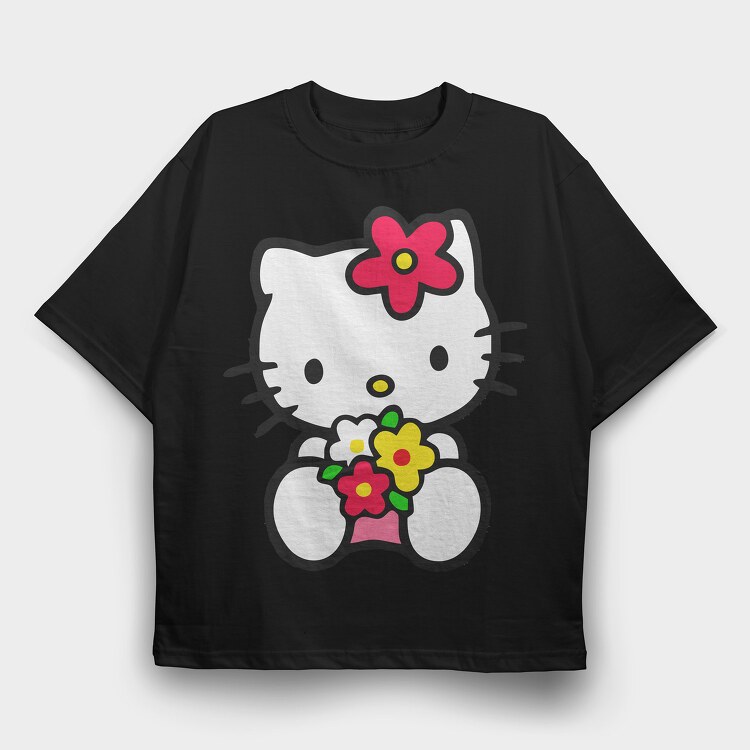 Cartoon Retro Hello Kitty 4, Tricou Oversize Barbati (Unisex)