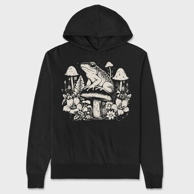 Monochrome Frog on Mushroom, Hanorac Oversize Barbati (Unisex)