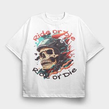 Motorcycle Helmet Skull Ride or Die, Tricou Oversize Barbati (Unisex)