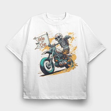 Ride or Die Skeleton Motorcycle Flag Art, Tricou Oversize Barbati (Unisex)