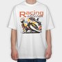 Tilted Competition Motorcycle With Rider Racing Addiction, Tricou Oversize Barbati (Unisex)