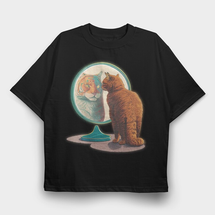Tiger Kitty Mirror, Tricou Oversize Barbati (Unisex)