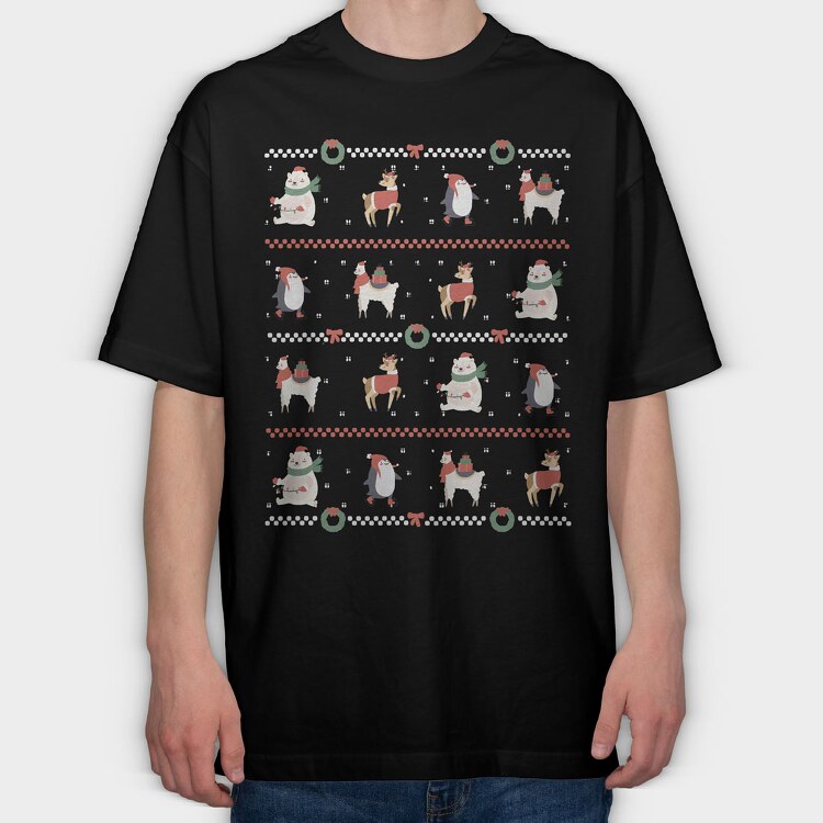 Ugly Sweater Christmas Animals, Tricou Oversize Barbati (Unisex)