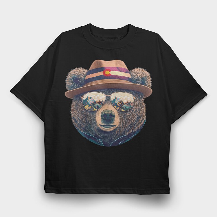 bear face with sunglasses, Tricou Oversize Barbati (Unisex)