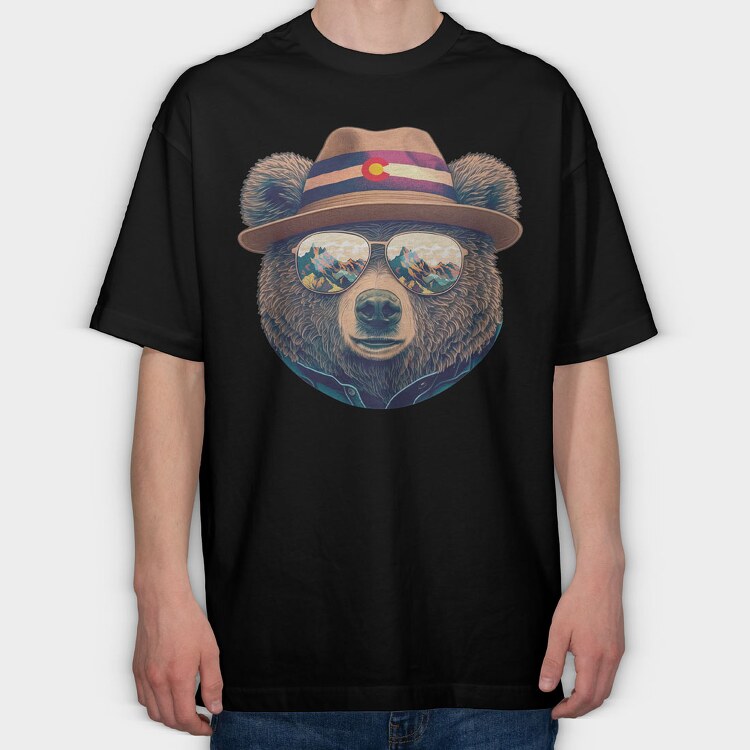 bear face with sunglasses, Tricou Oversize Barbati (Unisex)