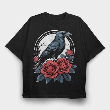 Crow and Roses, Tricou Oversize Barbati (Unisex)