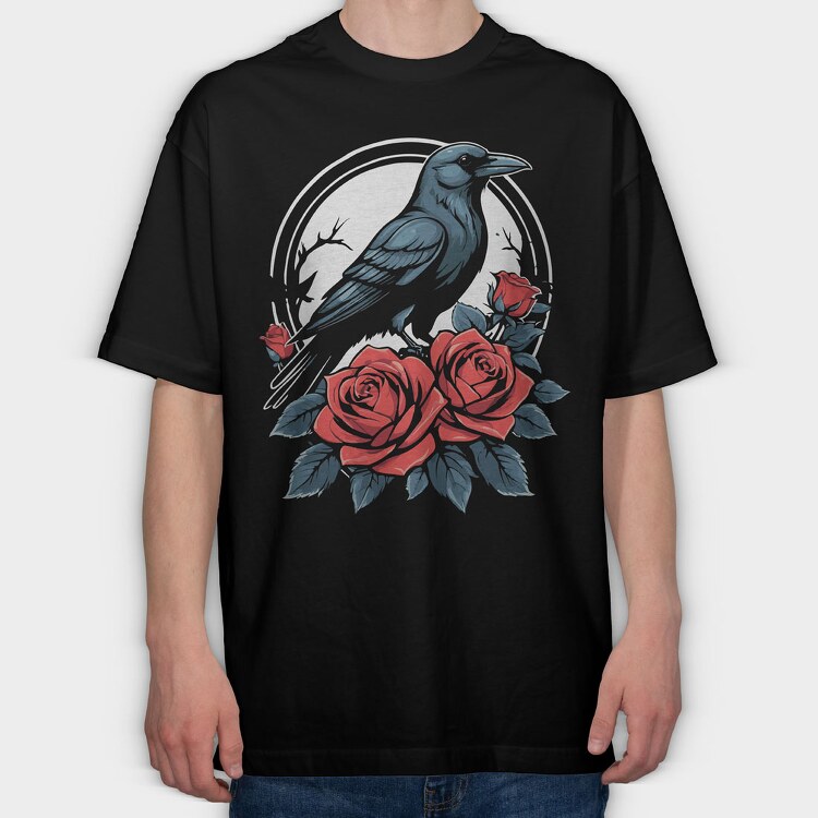 Crow and Roses, Tricou Oversize Barbati (Unisex)