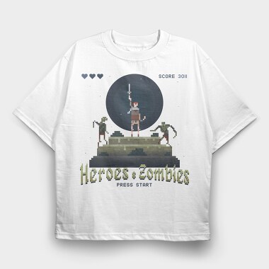 Heroes and Zombies Pixelart, Tricou Oversize Barbati (Unisex)