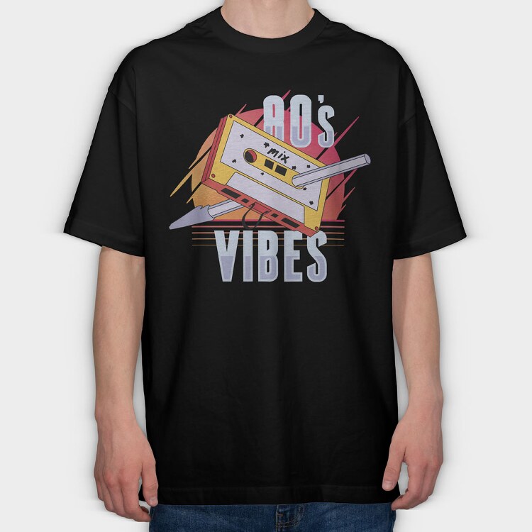 80 S Vibes Cassette, Tricou Oversize Barbati (Unisex)