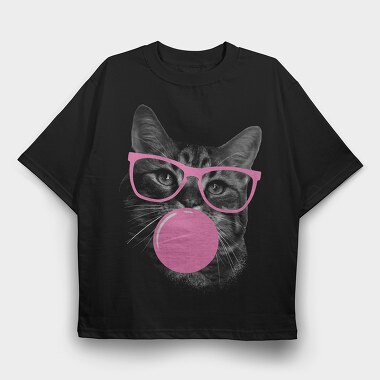 Sunglasses Cat Bubblegum Monochrome, Tricou Oversize Barbati (Unisex)