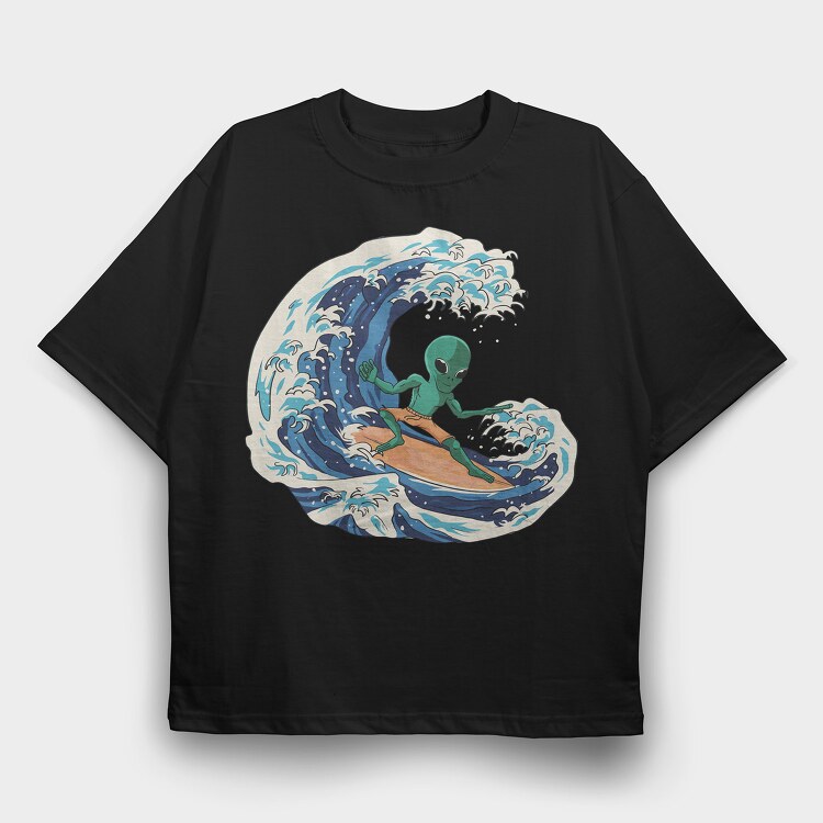 Surfing Alien, Tricou Oversize Barbati (Unisex)