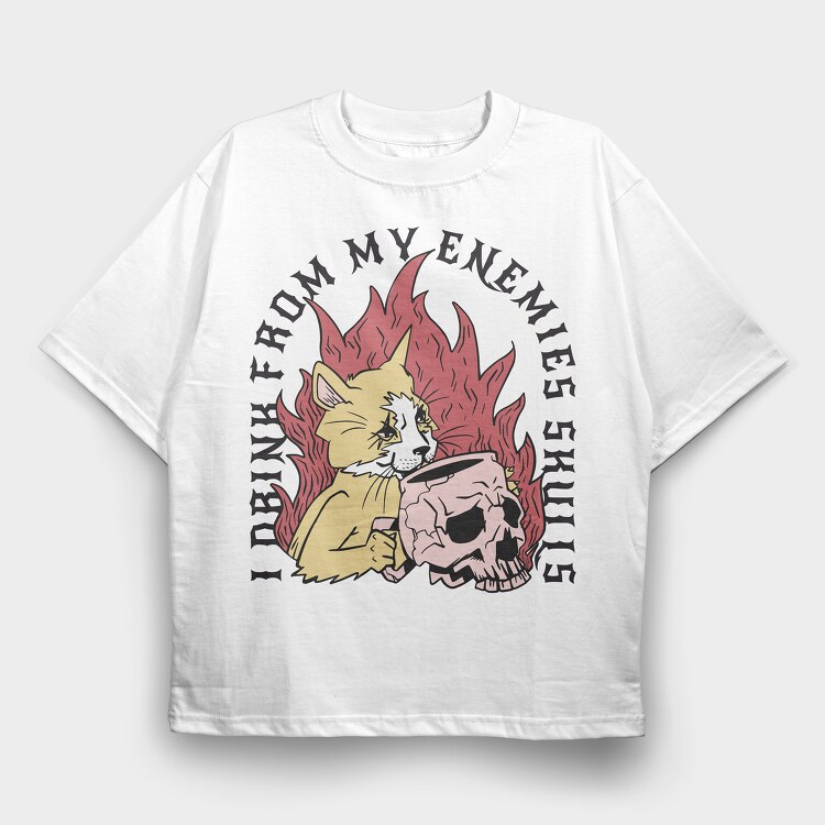 Cat Skull Mug, Tricou Oversize Barbati (Unisex)