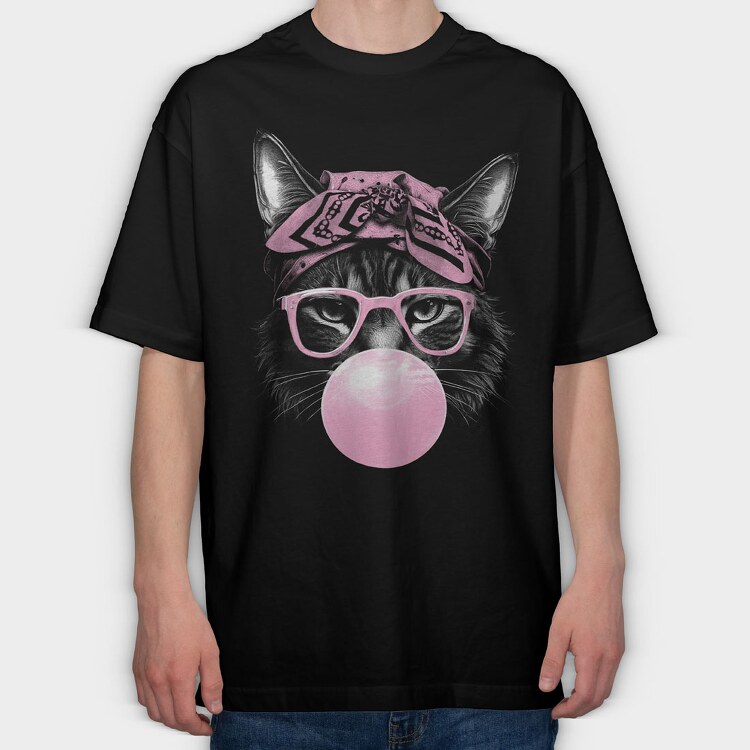 Cat Sunglassesd Bubblegum, Tricou Oversize Barbati (Unisex)