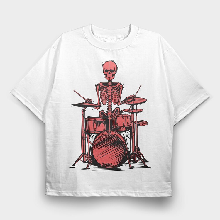 Red Skeleton Drummer, Tricou Oversize Barbati (Unisex)