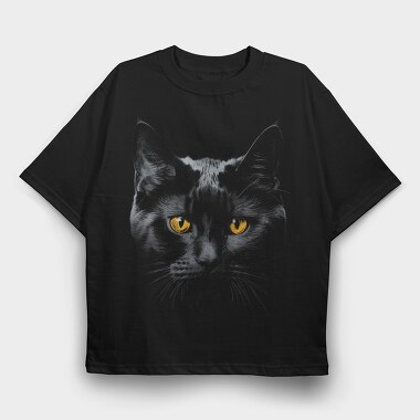 Monochrome Cat Contrast Yellow Eyes, Tricou Oversize Barbati (Unisex)