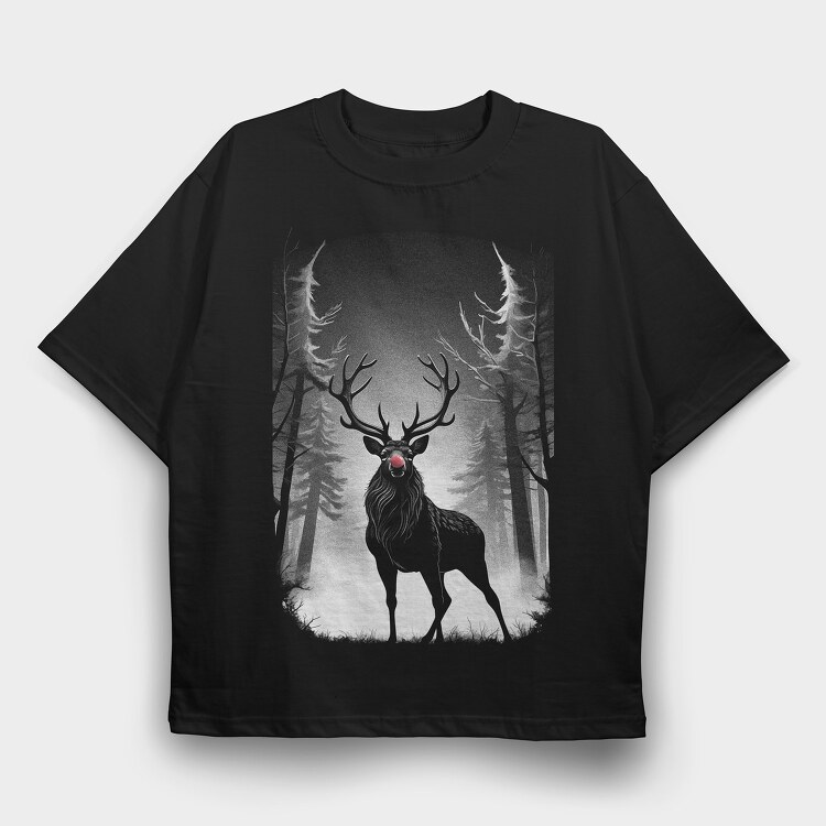 Reindeer Monochochrome Christmas, Tricou Oversize Barbati (Unisex)