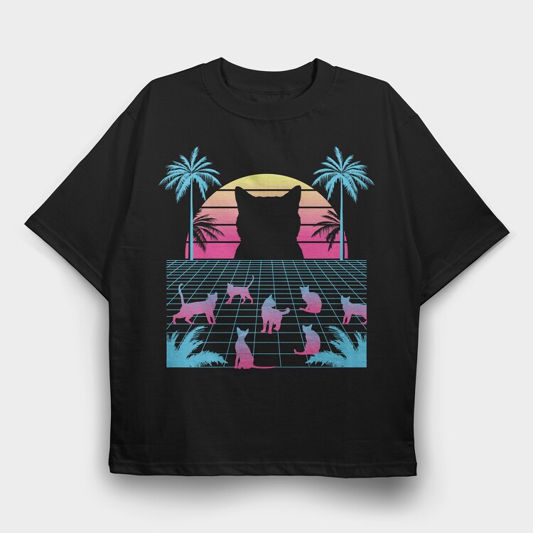 Cat Vaporwave, Tricou Oversize Barbati (Unisex)