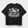 Monochrome Frog on Mushroom, Tricou Oversize Barbati (Unisex)