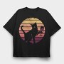 Cat With a Glass of Wine Retro Sunset, Tricou Oversize Barbati (Unisex)