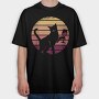 Cat With a Glass of Wine Retro Sunset, Tricou Oversize Barbati (Unisex)
