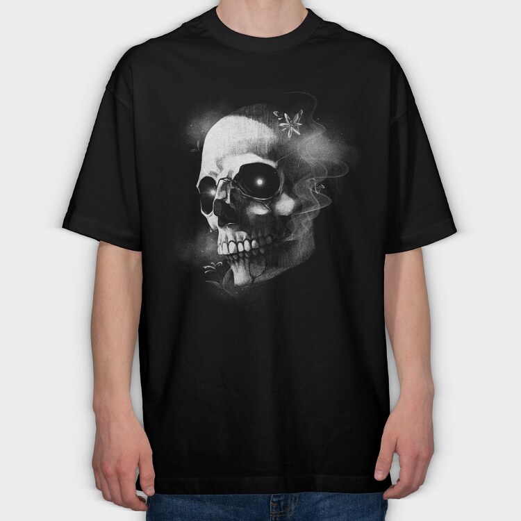 Monochrome Skull Nebula, Tricou Oversize Barbati (Unisex)