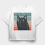 Retro Black Cat, Tricou Oversize Barbati (Unisex)